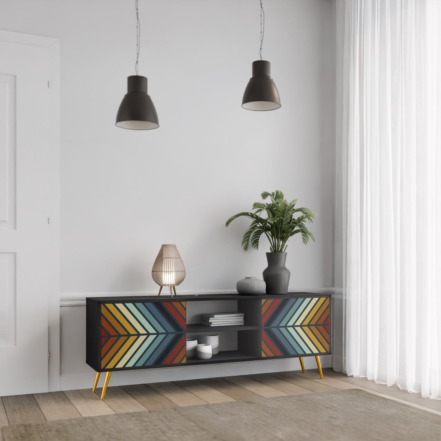 INDIGENOUS ZIGZAG 2-Door TV Stand in Black Finish