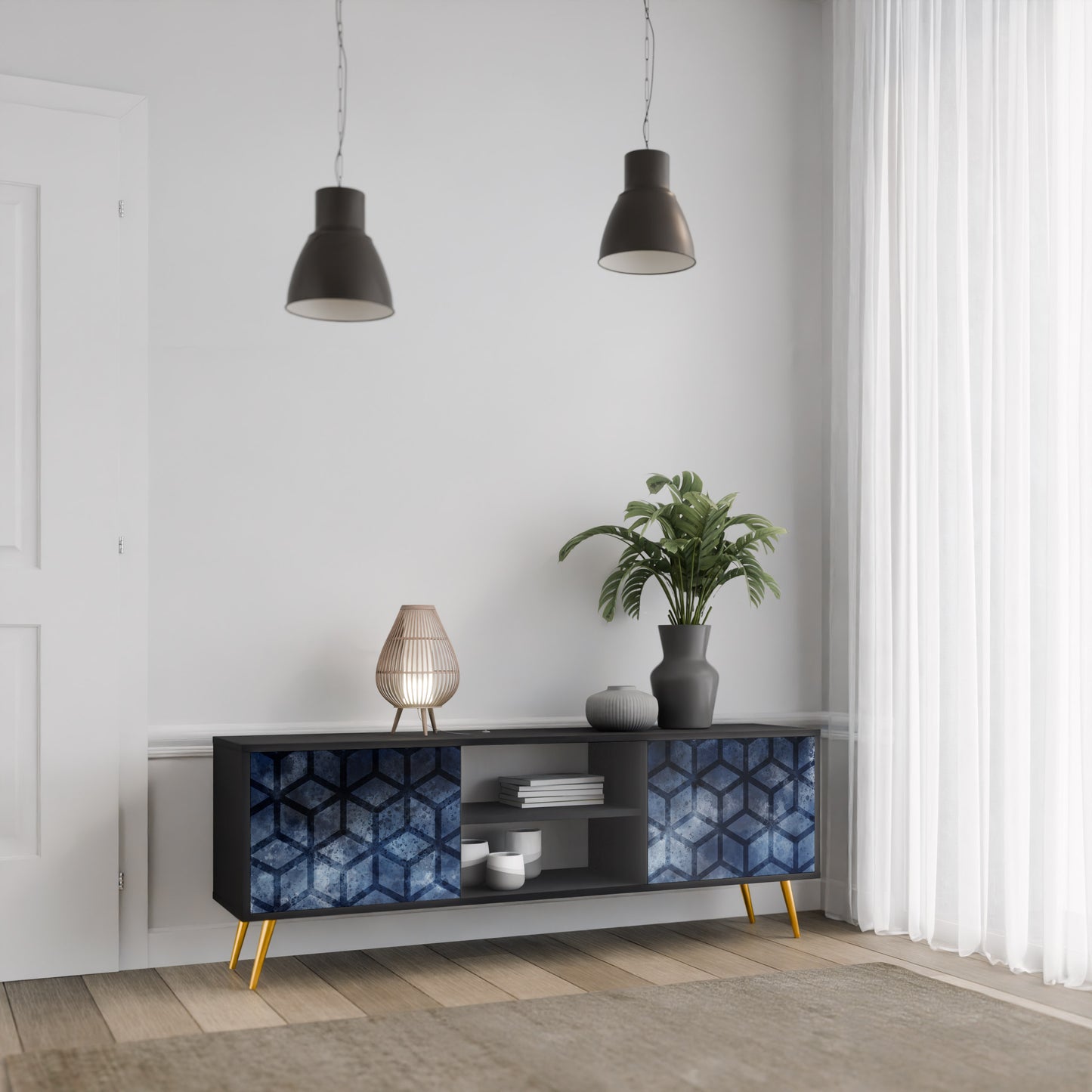 CUBIC MIST 2-Door TV Stand in Black Finish