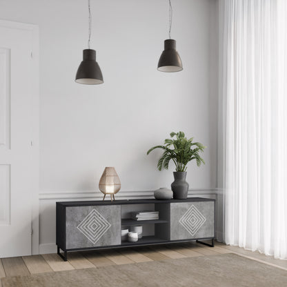 POLYGONAL ARTISTRY 2-Door TV Stand in Black Finish