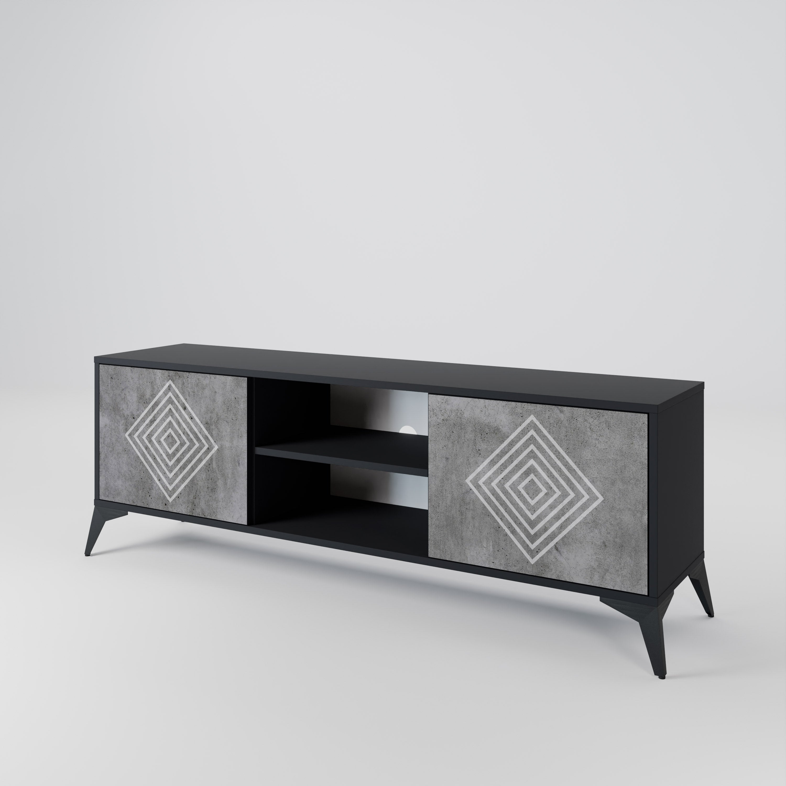 POLYGONAL ARTISTRY 2-dörrars TV-bänk i svart finish