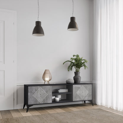 POLYGONAL ARTISTRY 2-Door TV Stand in Black Finish