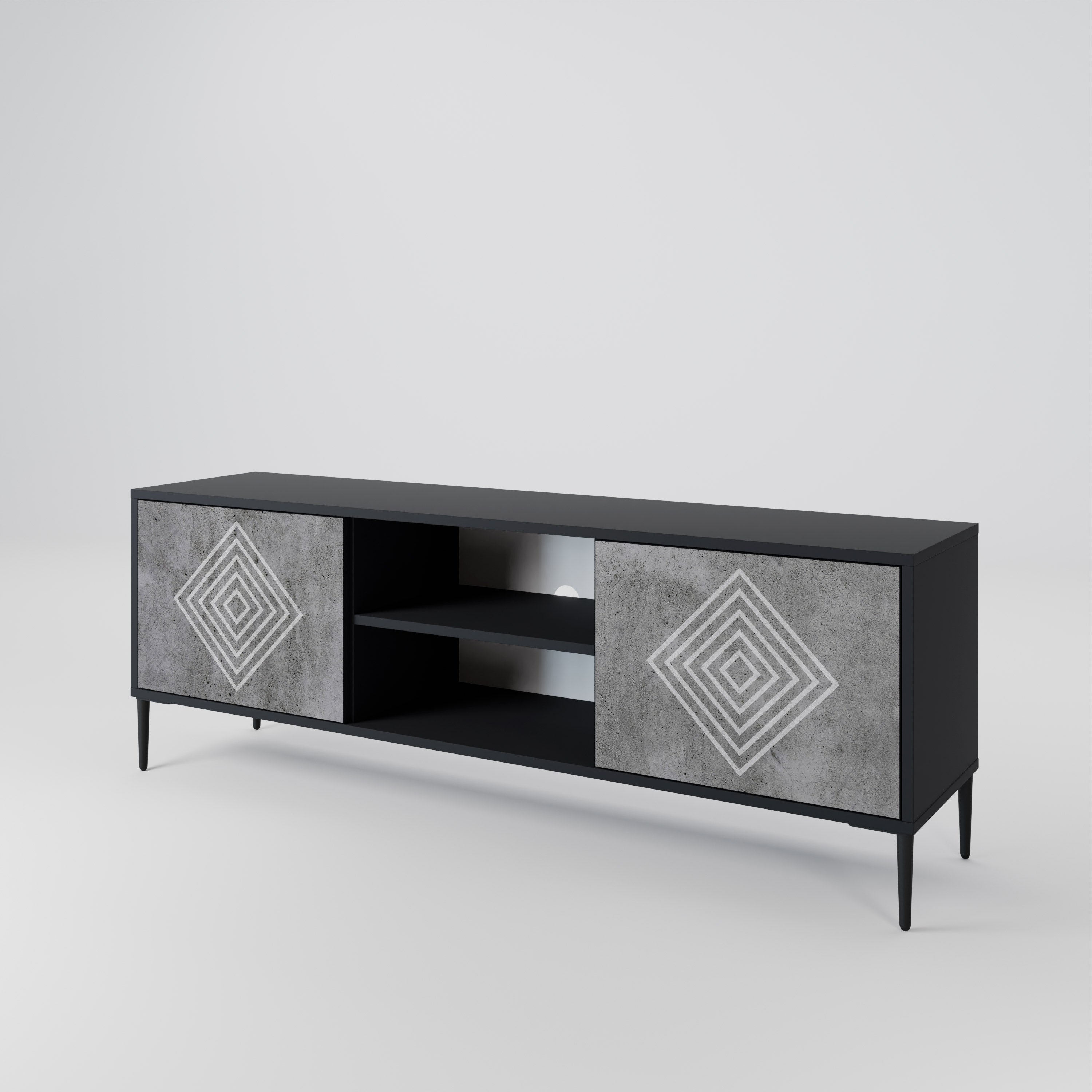 POLYGONAL ARTISTRY 2-dörrars TV-bänk i svart finish