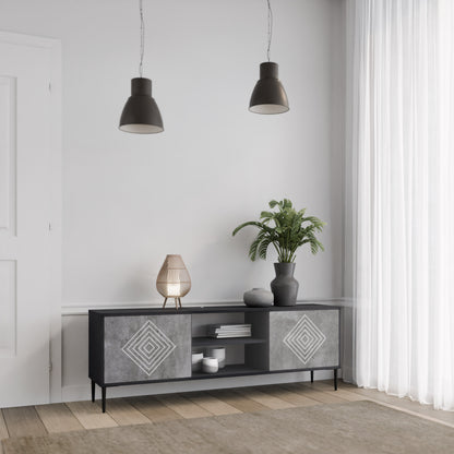 POLYGONAL ARTISTRY 2-Door TV Stand in Black Finish
