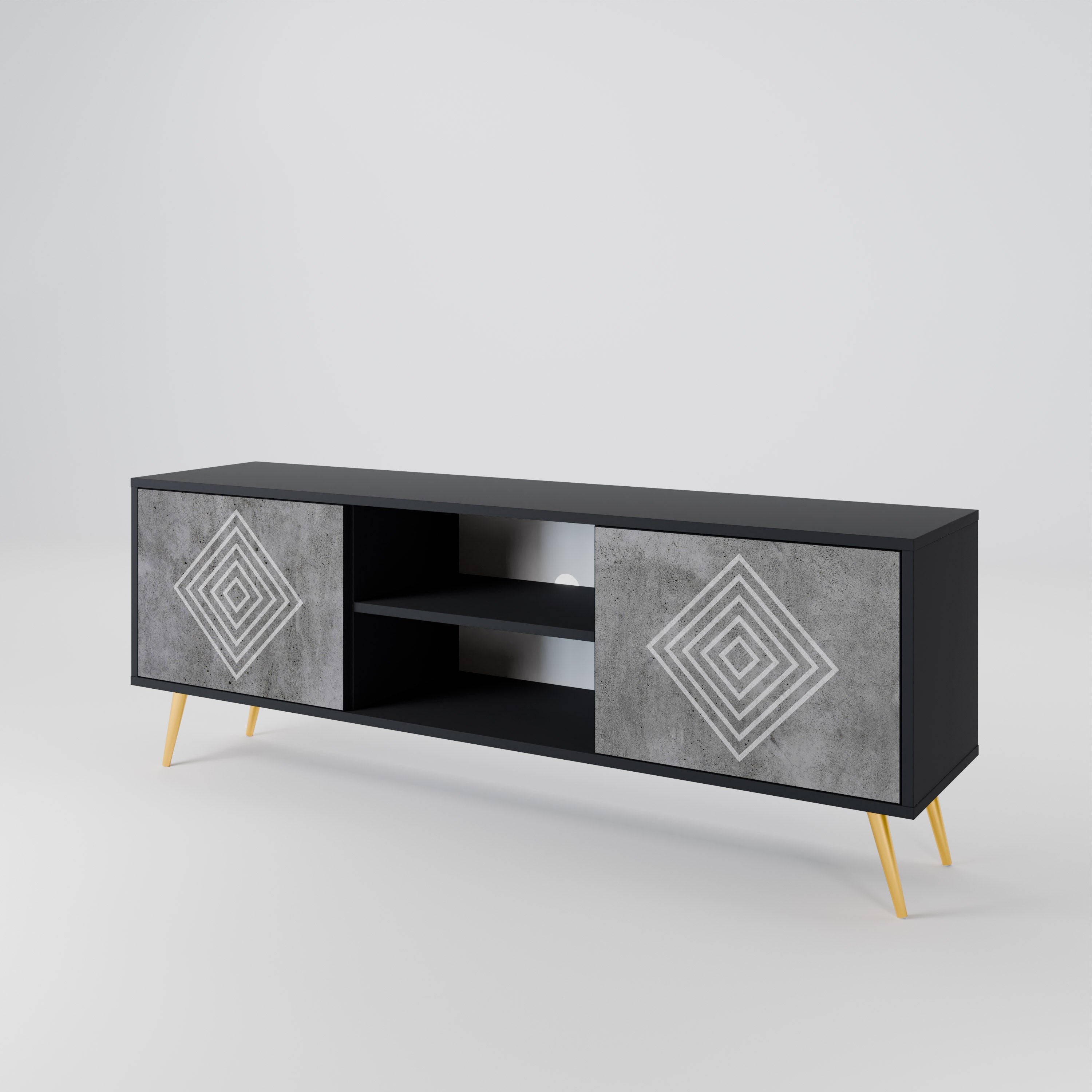 POLYGONAL ARTISTRY 2-dörrars TV-bänk i svart finish