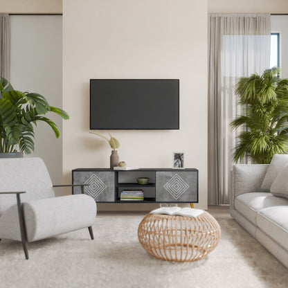POLYGONAL ARTISTRY 2-Door TV Stand in Black Finish