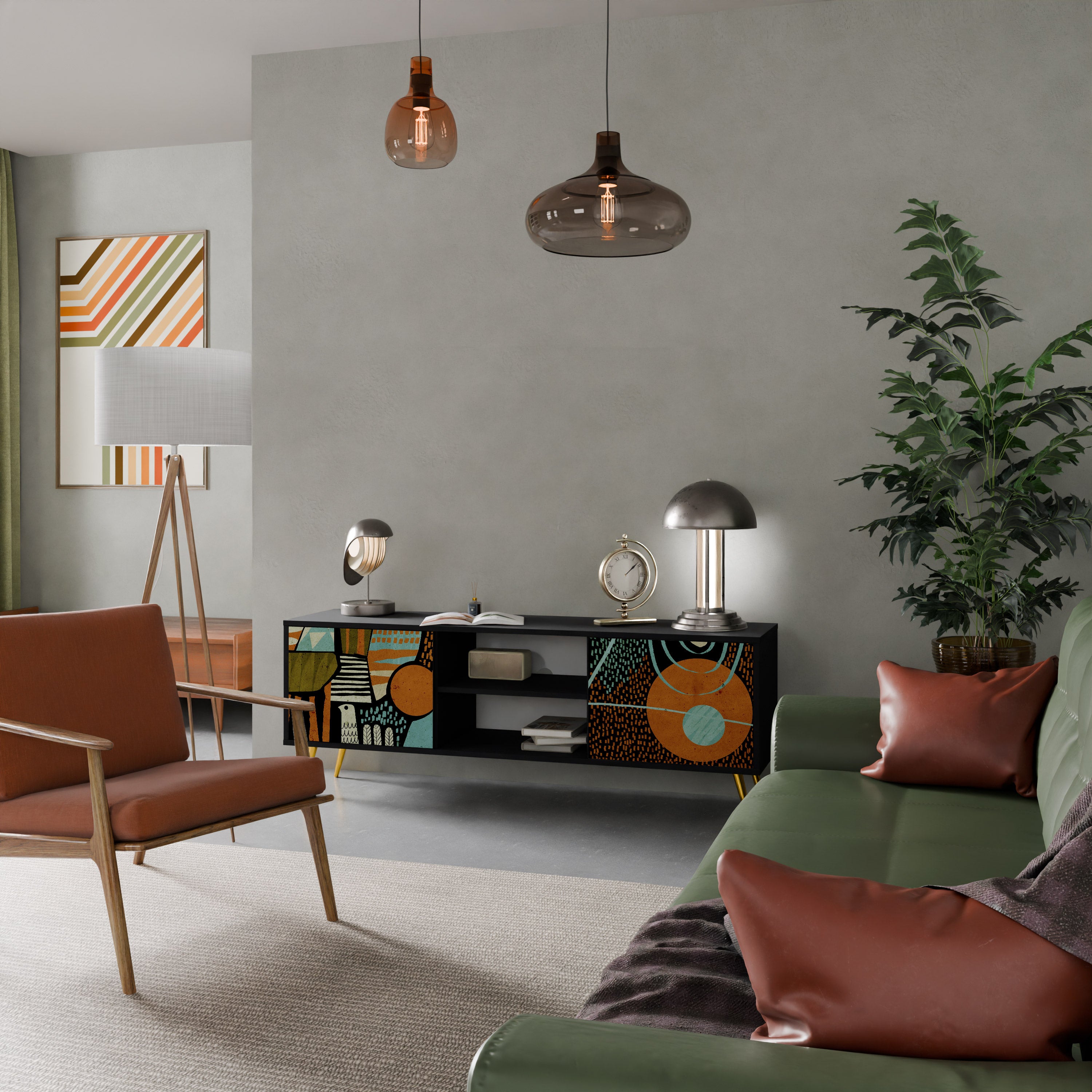 GEODE GLIMMER 2-dörrars TV-bänk i svart finish