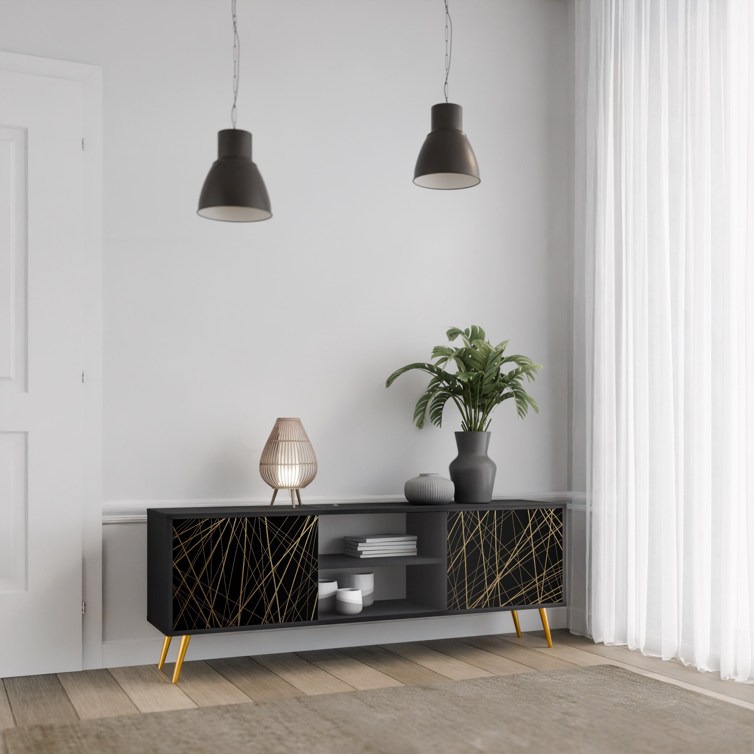 BRIGHT MESH 2-dörrars TV-bänk i svart finish