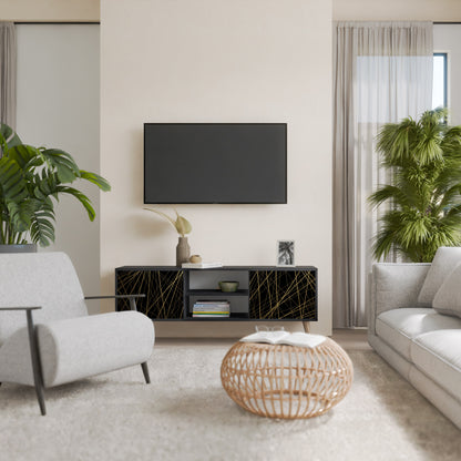 BRIGHT MESH 2-Door TV Stand in Black Finish