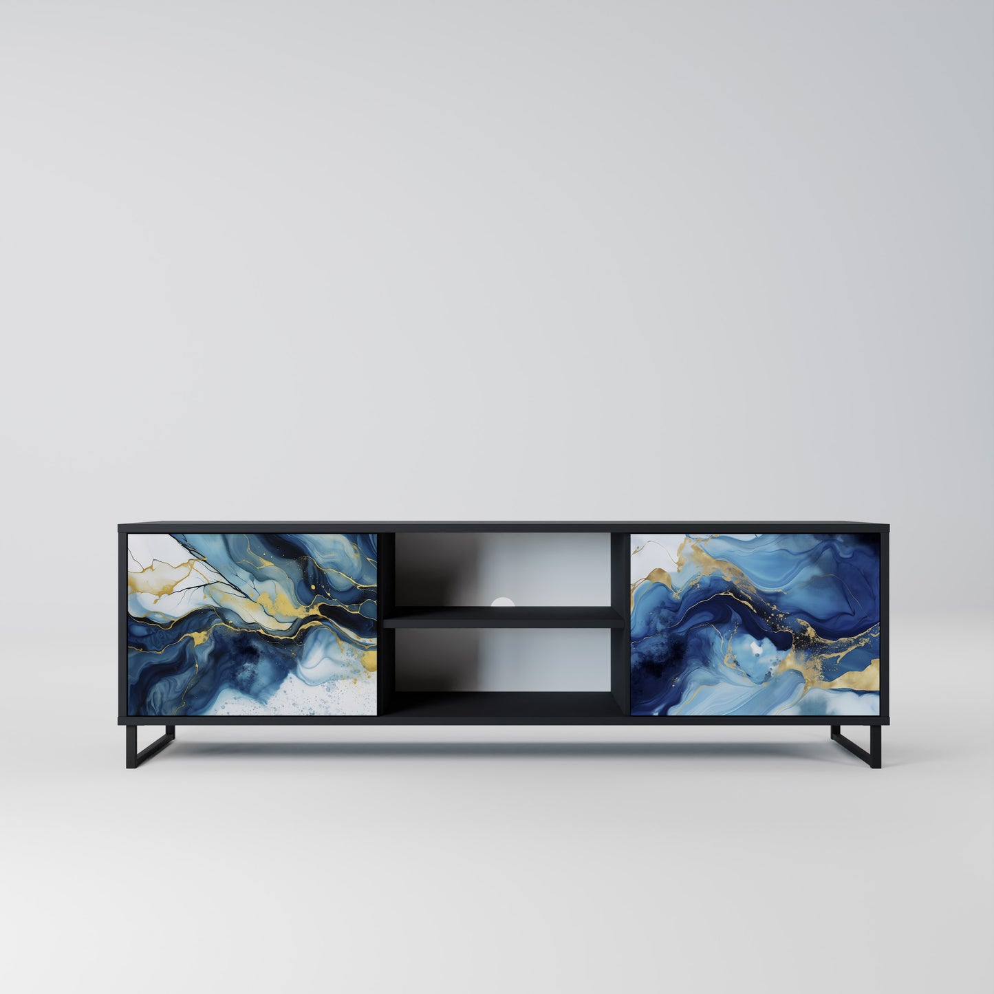 INKY MARBLE 2-dörrars TV-bänk i svart finish