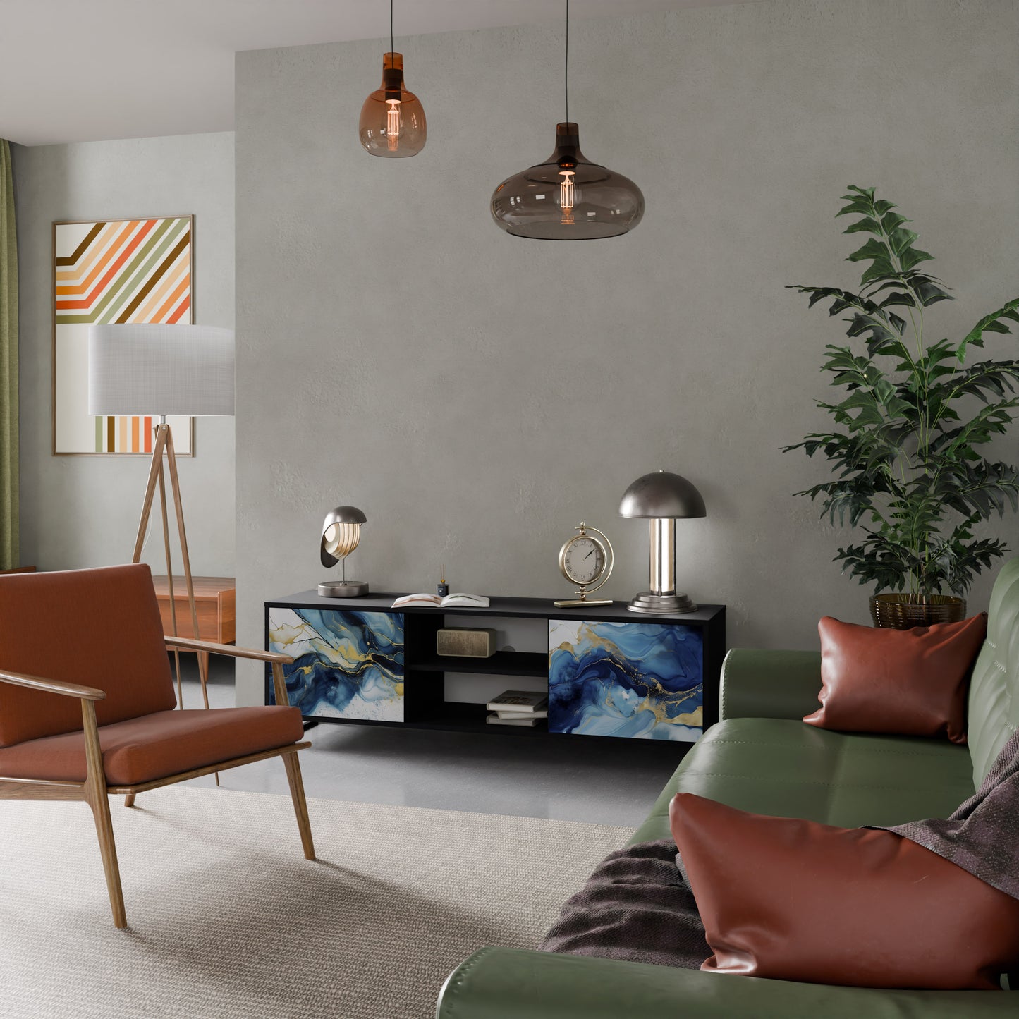 INKY MARBLE 2-dörrars TV-bänk i svart finish