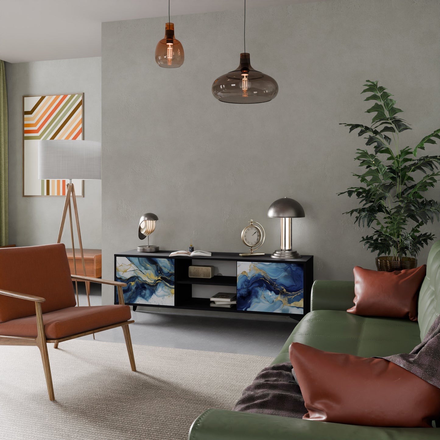 INKY MARBLE 2-dörrars TV-bänk i svart finish