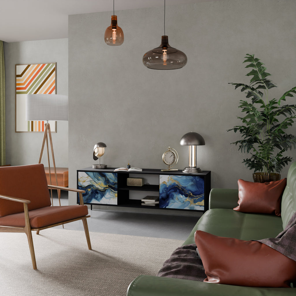 INKY MARBLE 2-dörrars TV-bänk i svart finish