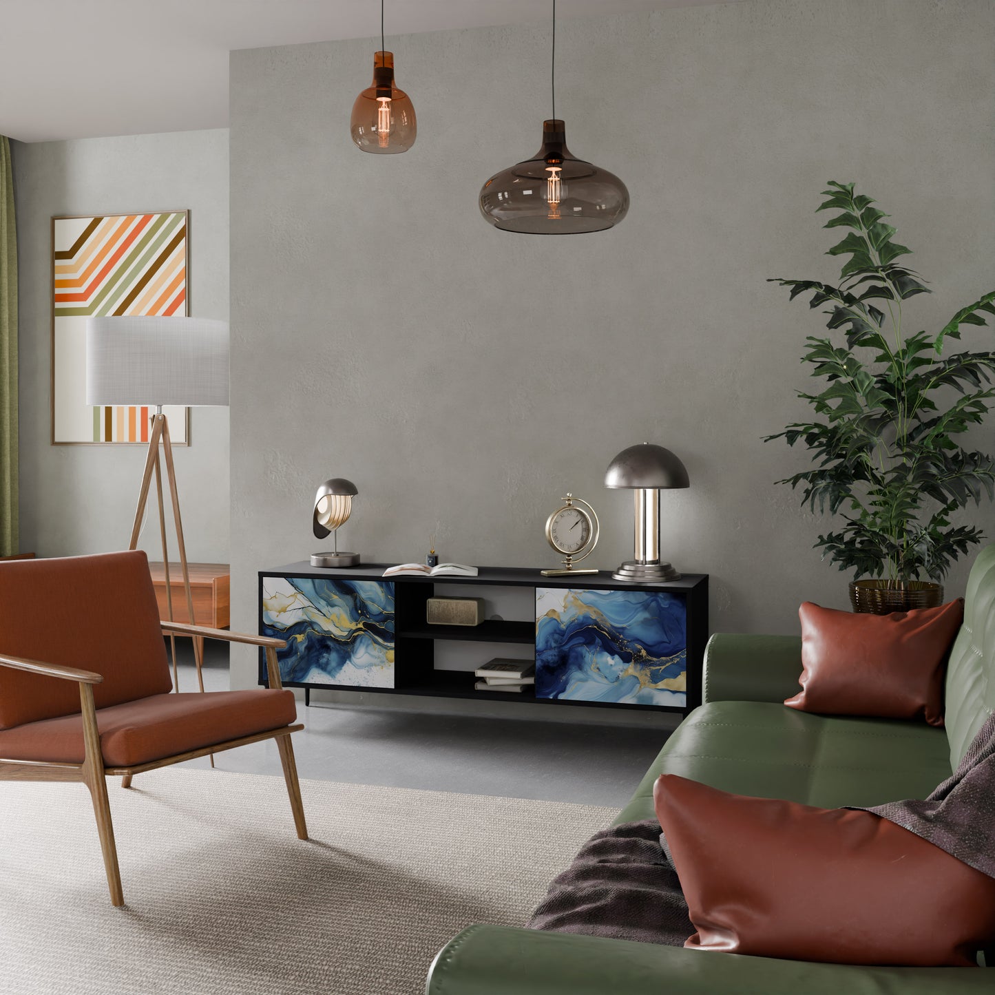 INKY MARBLE 2-dörrars TV-bänk i svart finish