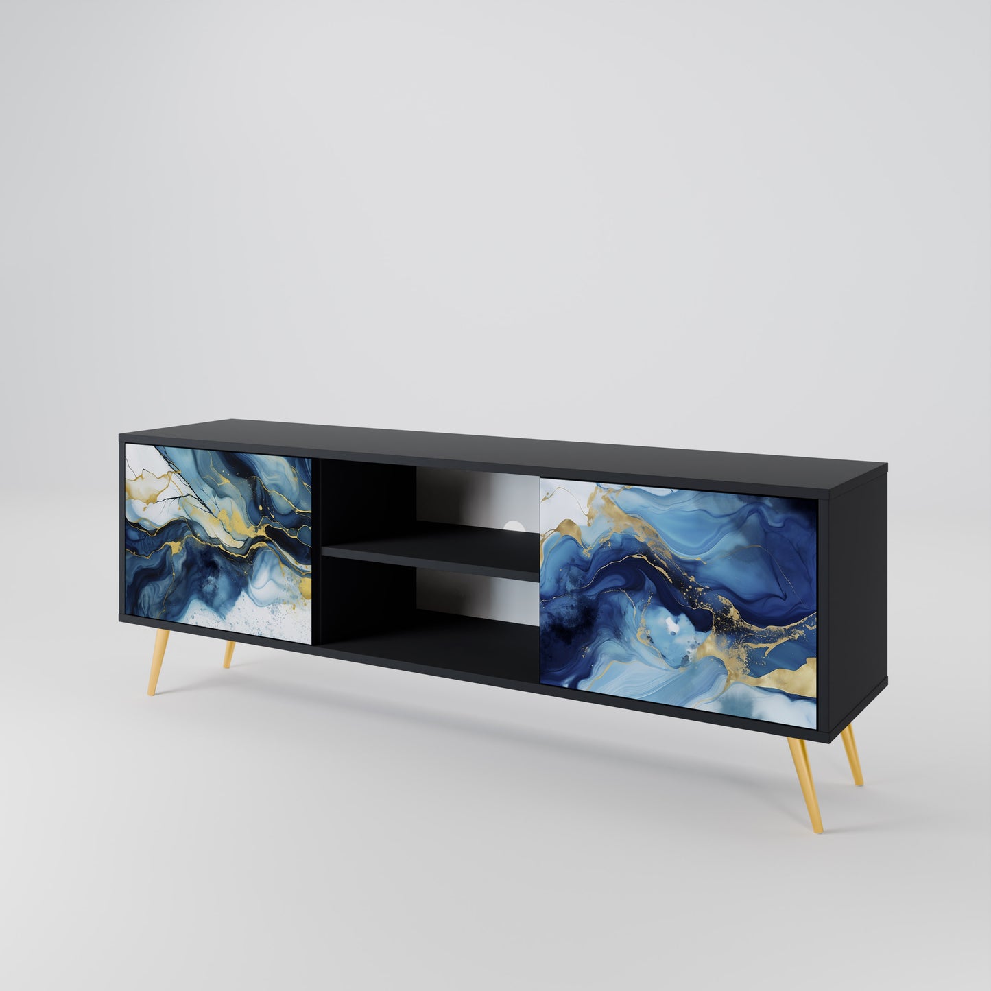INKY MARBLE 2-dörrars TV-bänk i svart finish