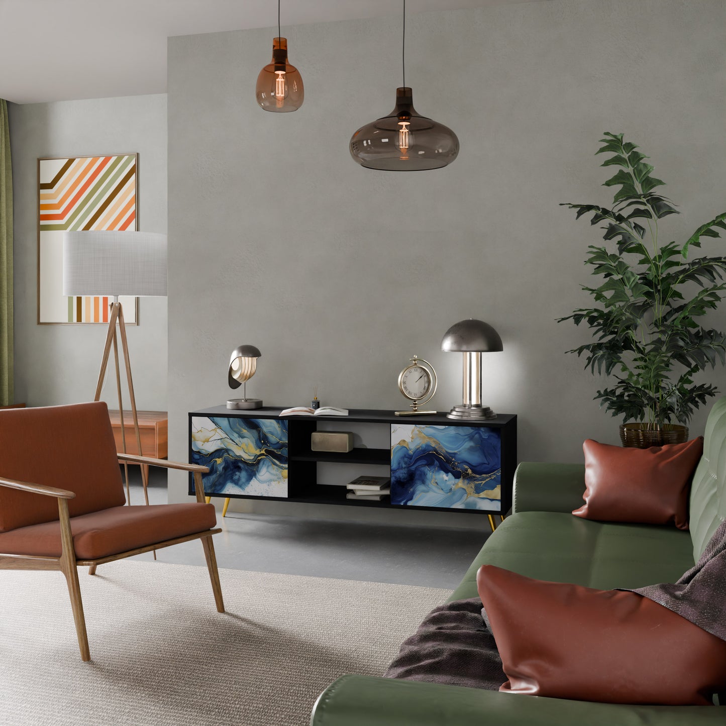 INKY MARBLE 2-dörrars TV-bänk i svart finish
