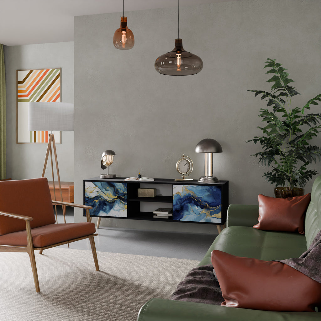 INKY MARBLE 2-dörrars TV-bänk i svart finish