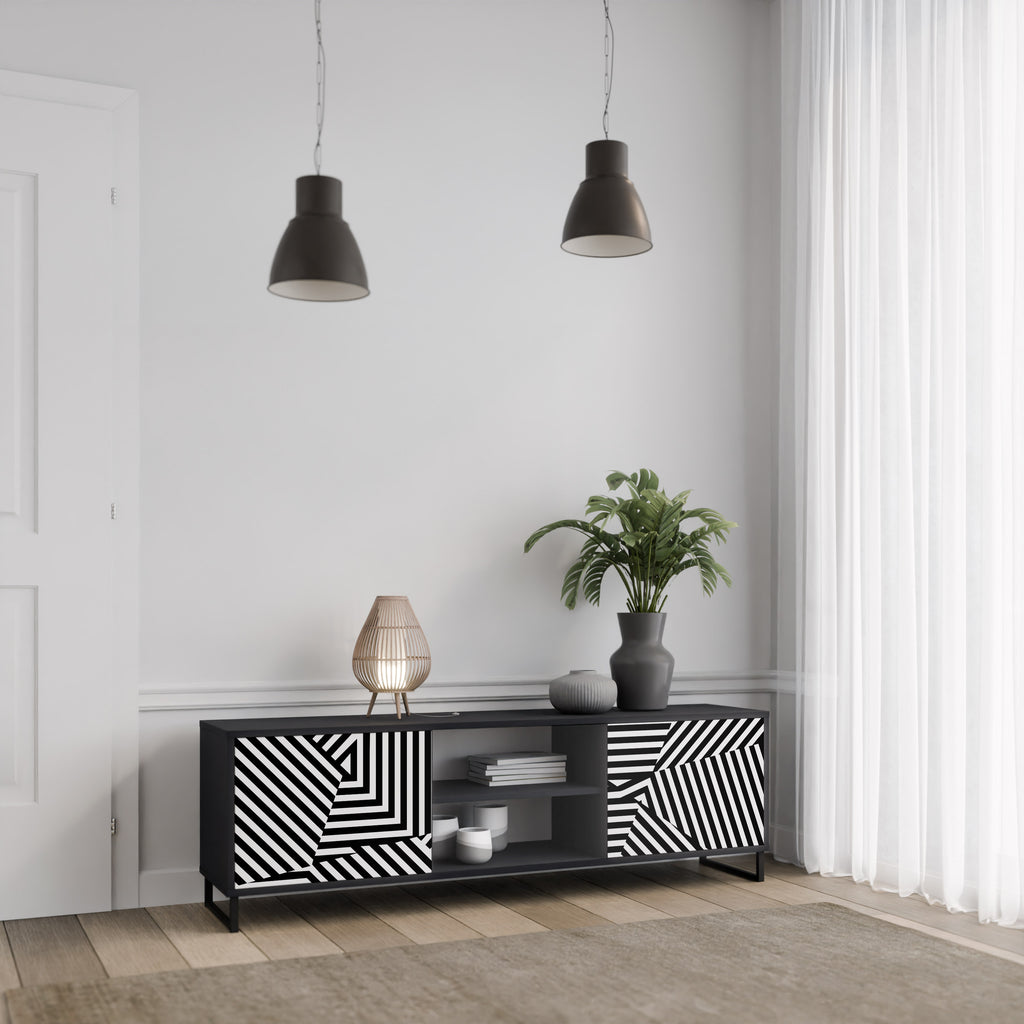 ILLUSIONARISK GALLER 2-dörrars TV-bänk i svart finish