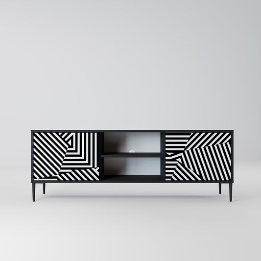 ILLUSIONARY LATTICE 2-Door TV Stand in Black Finish