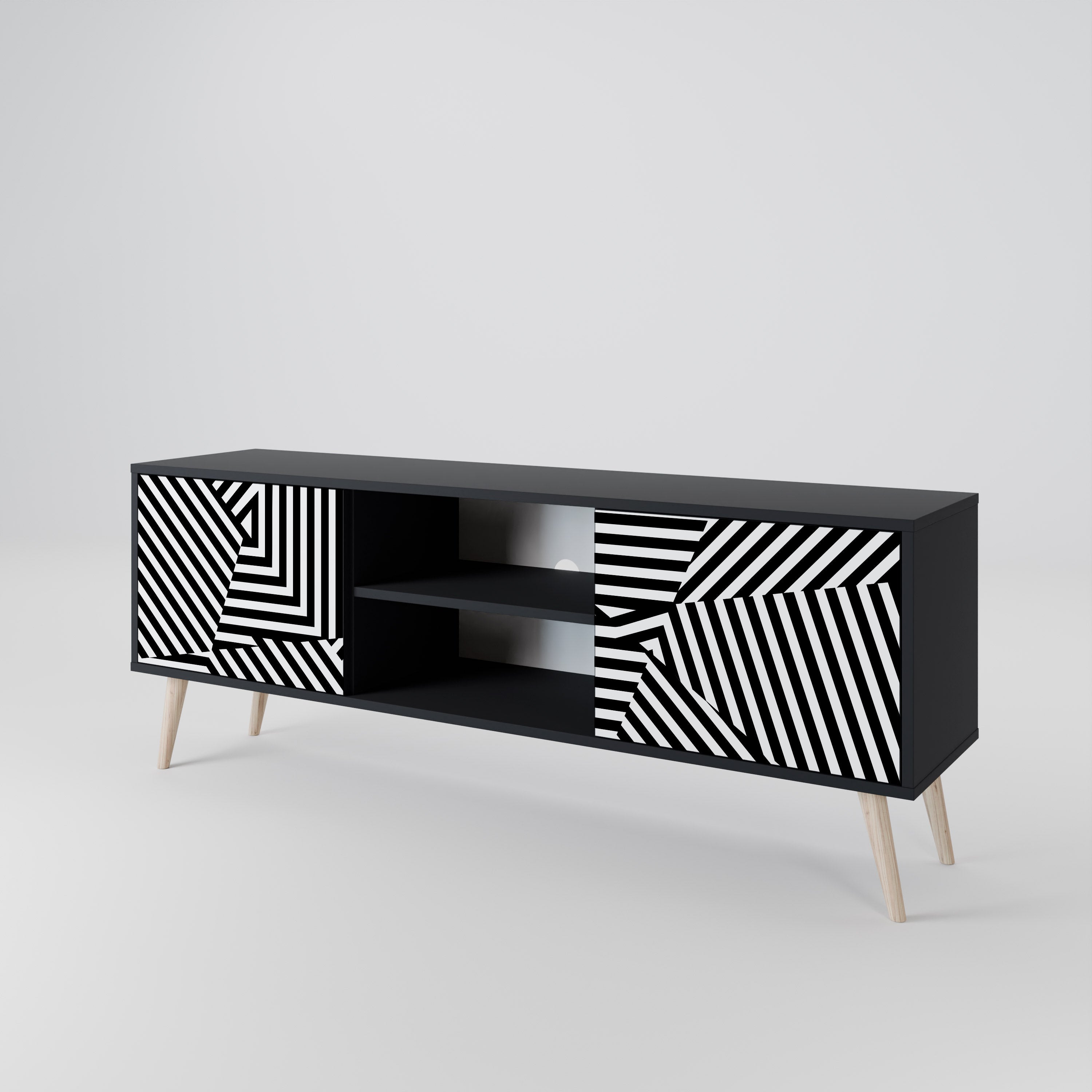 ILLUSIONARISK GALLER 2-dörrars TV-bänk i svart finish