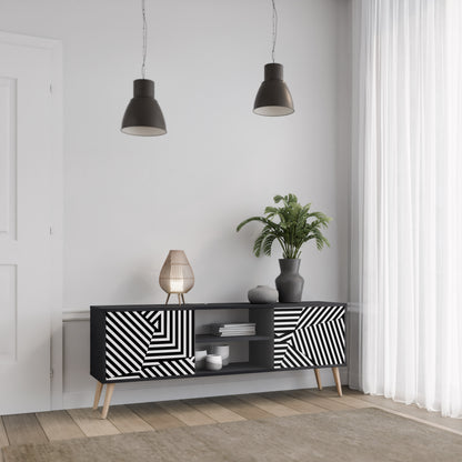 ILLUSIONARY LATTICE 2-Door TV Stand in Black Finish
