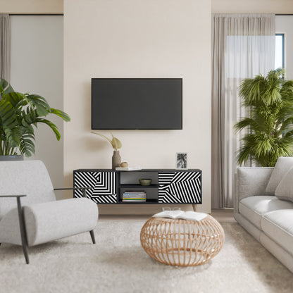 ILLUSIONARY LATTICE 2-Door TV Stand in Black Finish