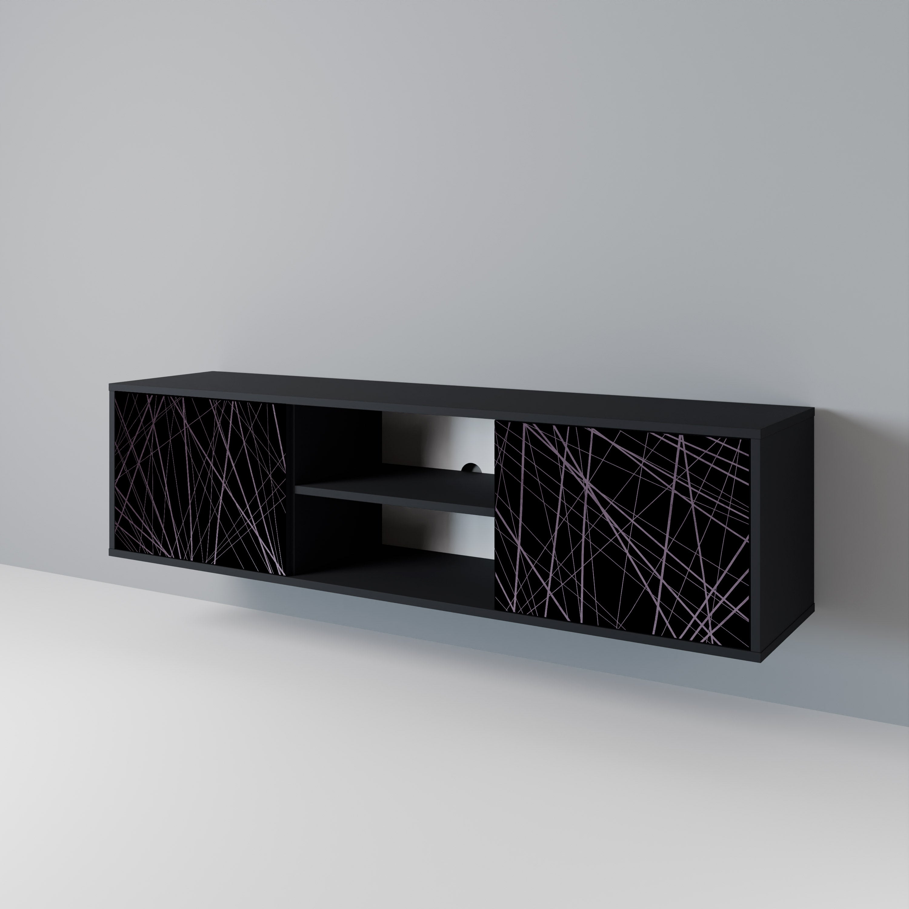 SHIMMER SPIDERGRAM 2-dörrars TV-bänk i svart finish