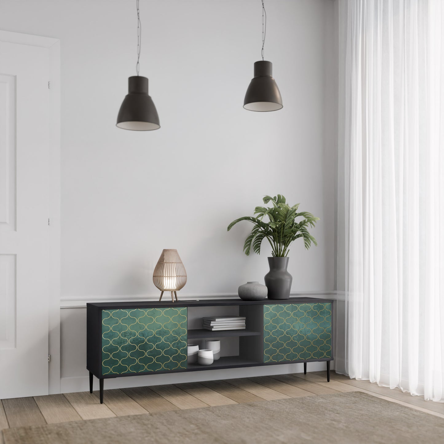 TESSELATED GREENRY 2-dörrars TV-bänk i svart finish
