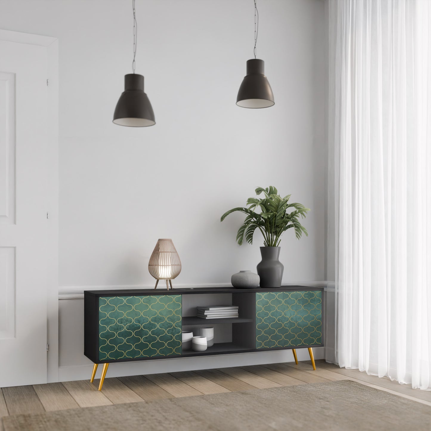 TESSELATED GREENRY 2-dörrars TV-bänk i svart finish