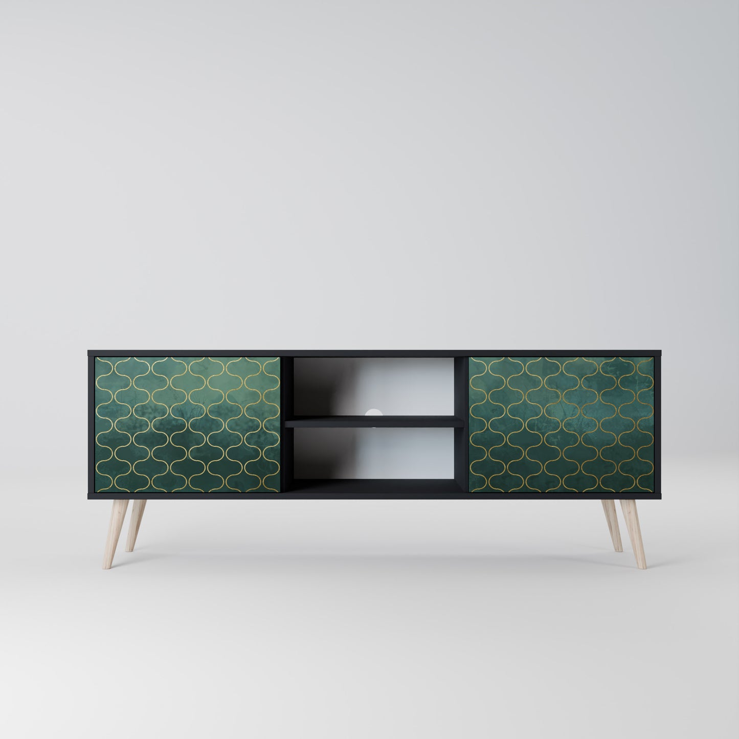 TESSELATED GREENRY 2-dörrars TV-bänk i svart finish