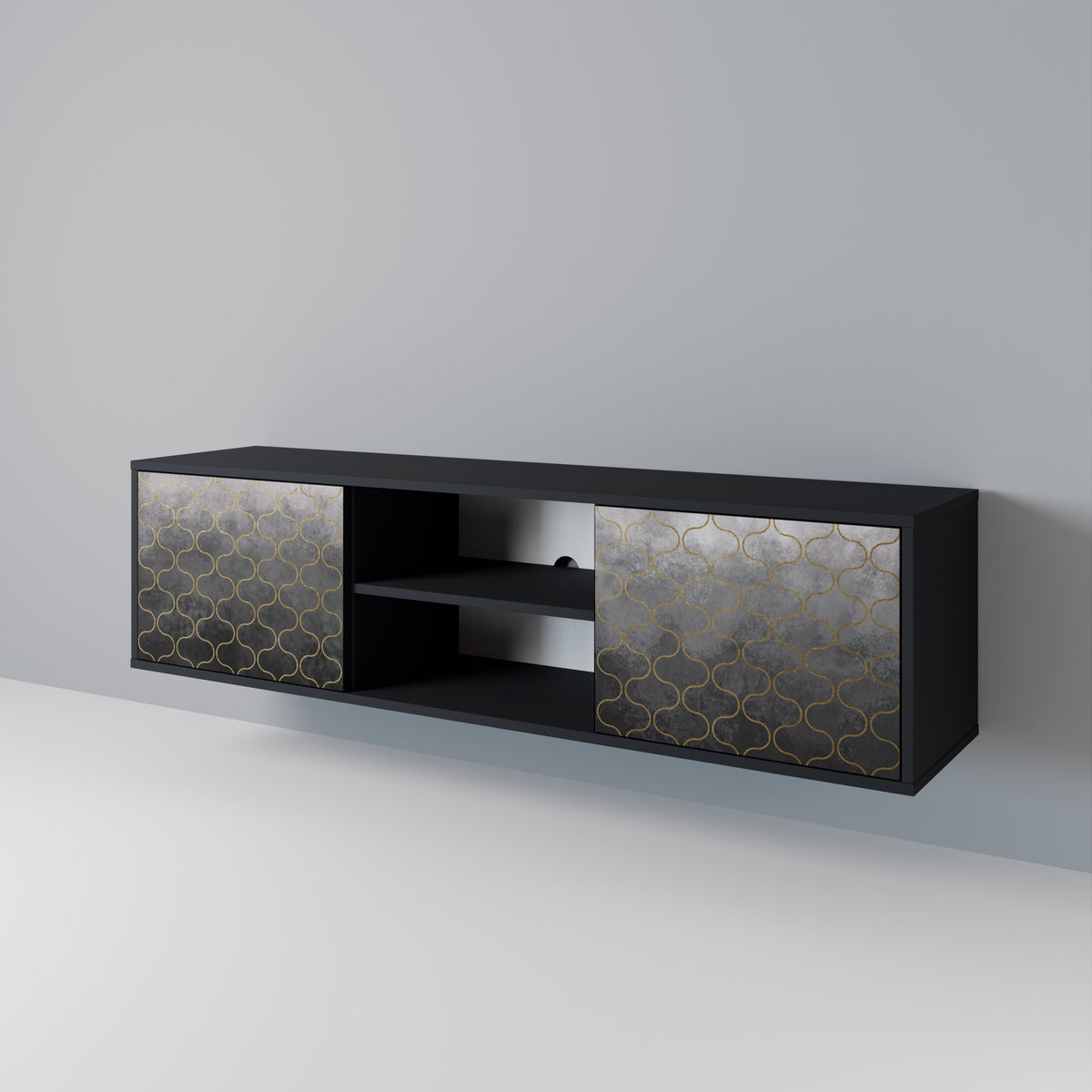 TESSELATED GRAYISH TV-bänk med två dörrar
