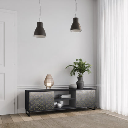 TESSELATED GRÅLIG 2-dörrars TV-bänk i svart finish