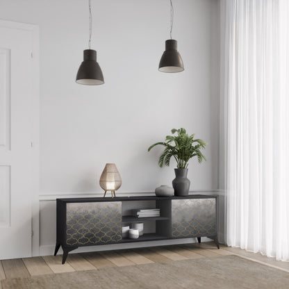 TESSELATED GRÅLIG 2-dörrars TV-bänk i svart finish