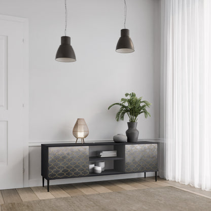 TESSELATED GRÅLIG 2-dörrars TV-bänk i svart finish