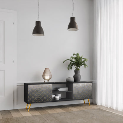 TESSELATED GRÅLIG 2-dörrars TV-bänk i svart finish