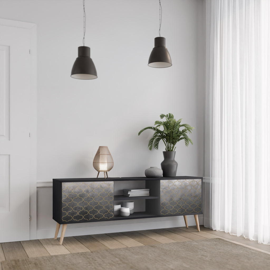 TESSELATED GRÅLIG 2-dörrars TV-bänk i svart finish