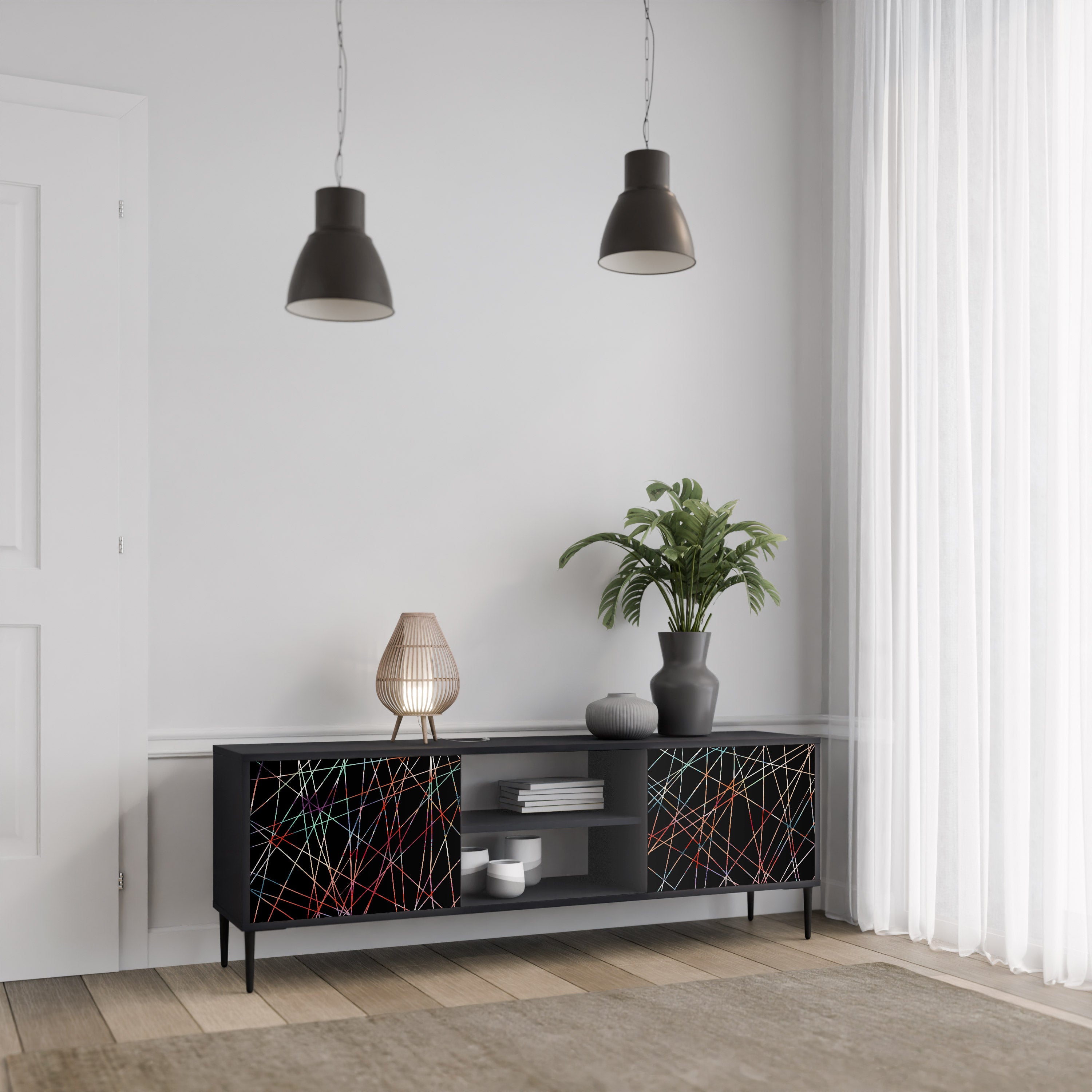LUMINOUS SNARE 2-dörrars TV-bänk i svart finish