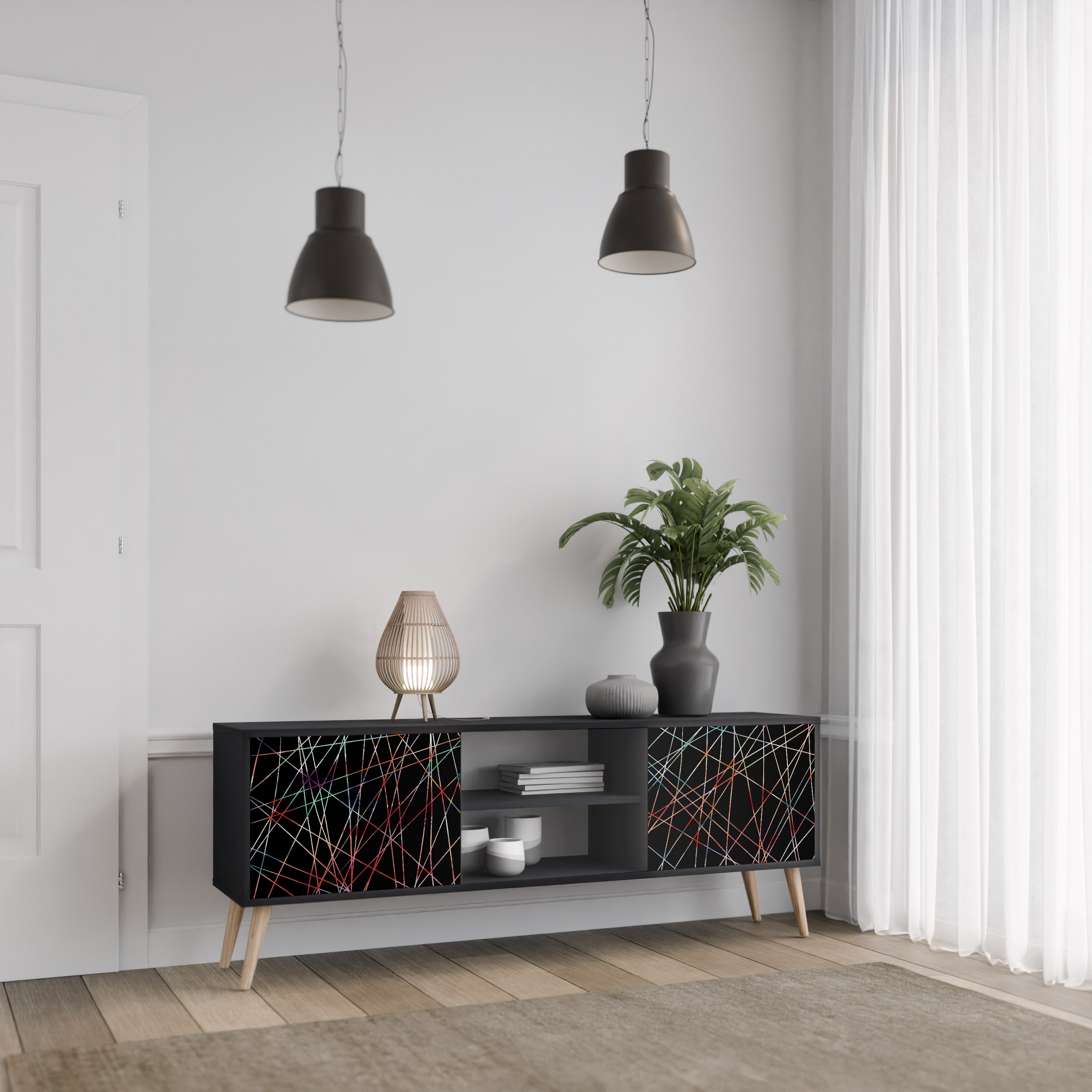 LUMINOUS SNARE 2-dörrars TV-bänk i svart finish