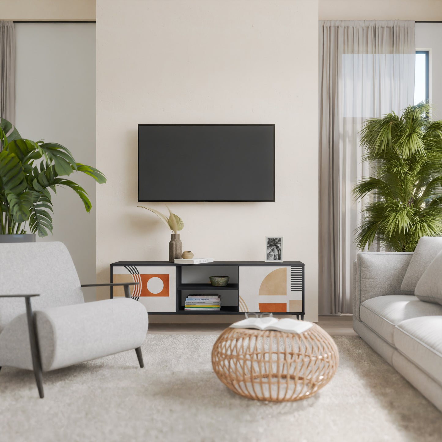 SPACE AROUND 2-Door TV Stand in Black Finish