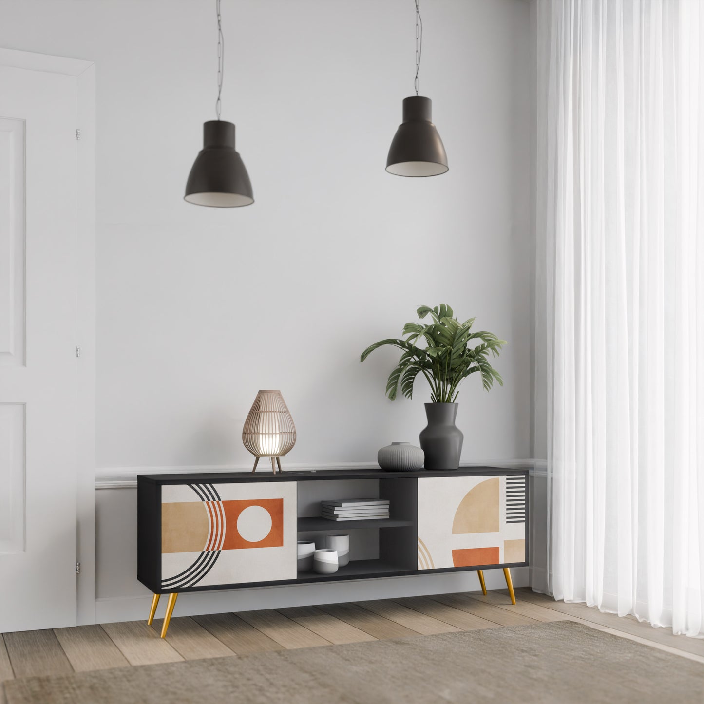 SPACE AROUND 2-Door TV Stand in Black Finish