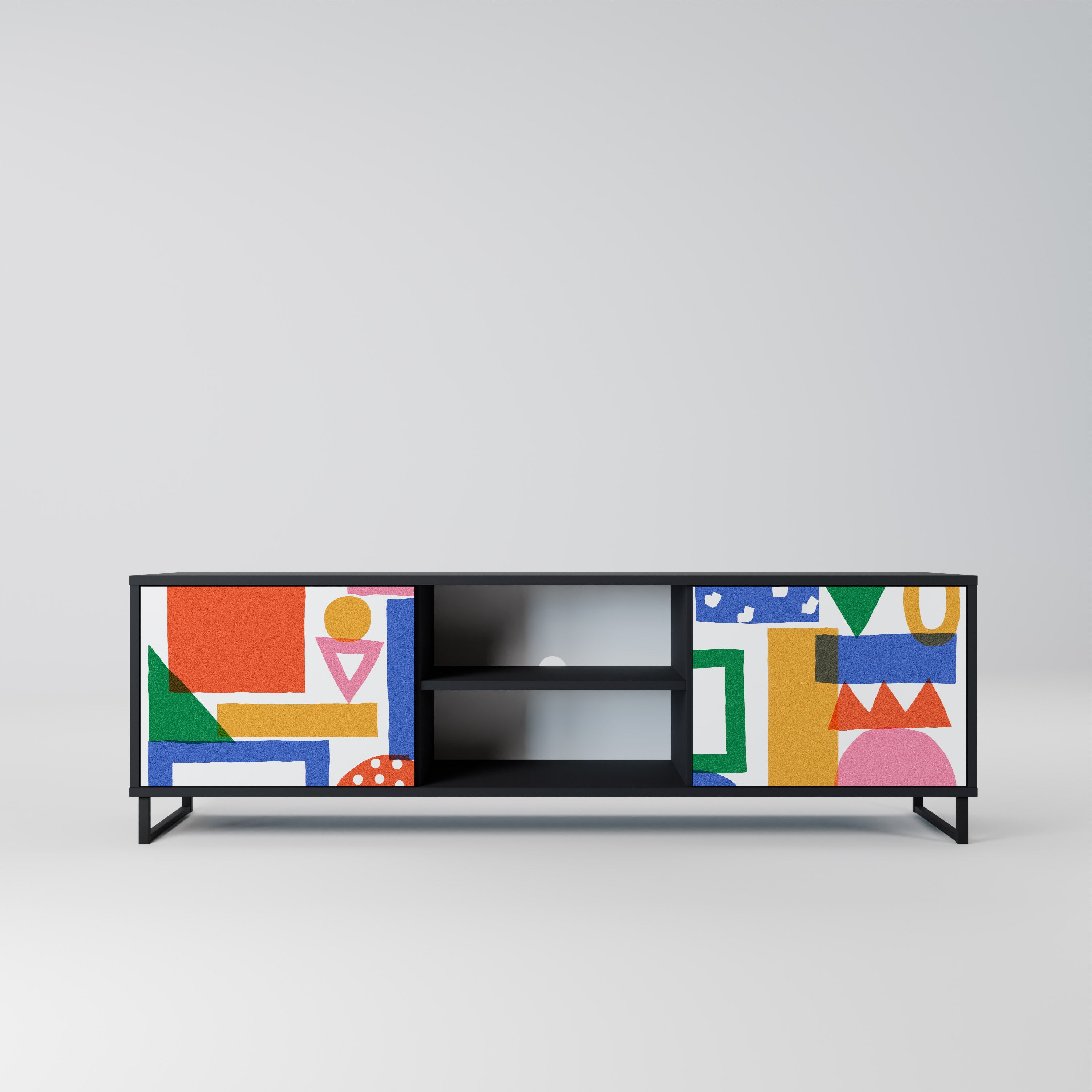 GEOMETRIC GLIMMER 2-dörrars TV-bänk i svart finish