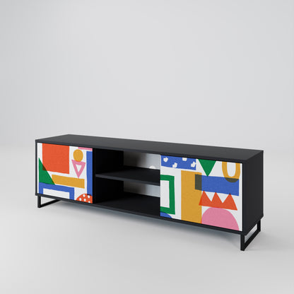 GEOMETRIC GLIMMER 2-dörrars TV-bänk i svart finish