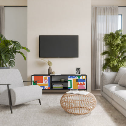 GEOMETRIC GLIMMER 2-dörrars TV-bänk i svart finish