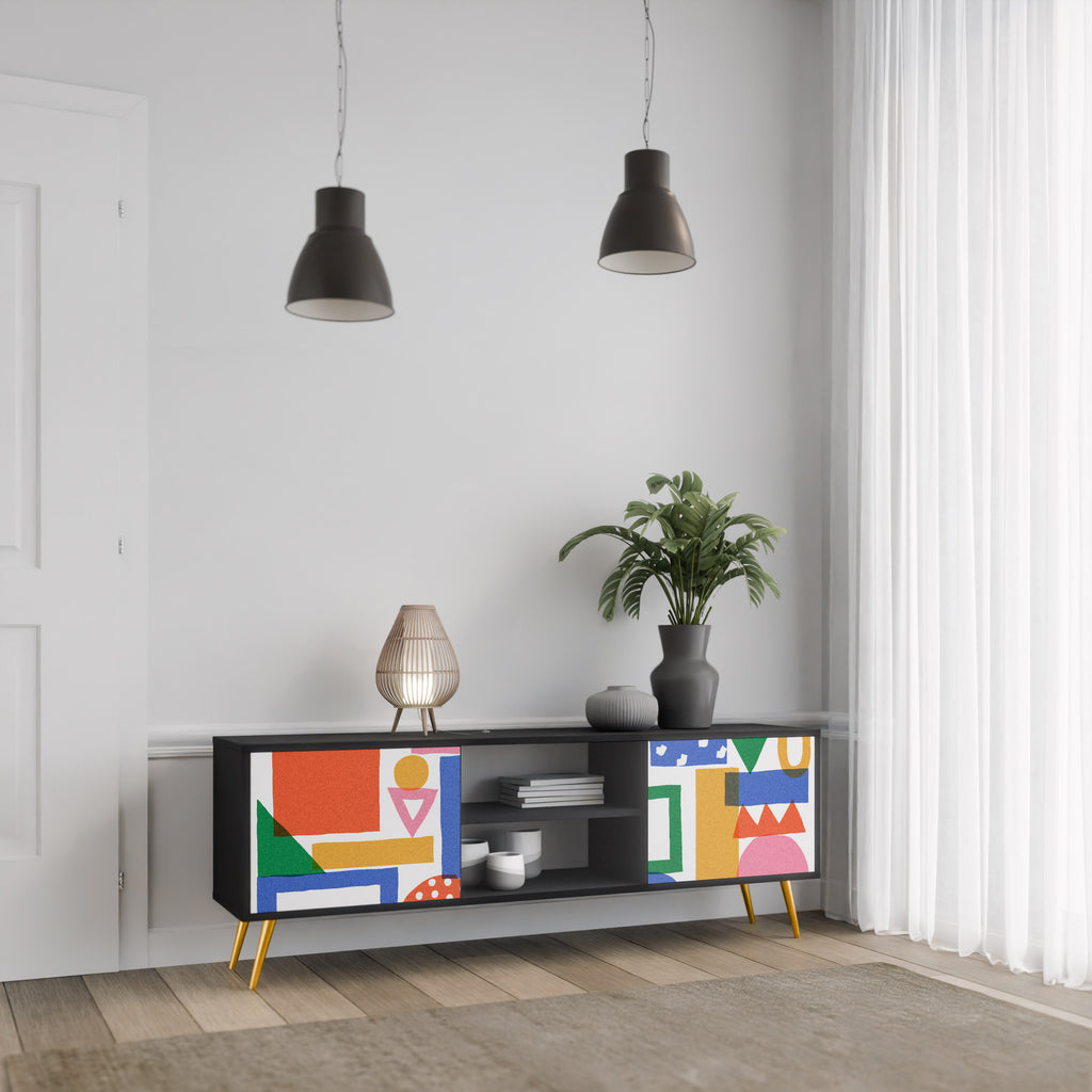 GEOMETRIC GLIMMER 2-dörrars TV-bänk i svart finish