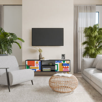 GEOMETRIC GLIMMER 2-dörrars TV-bänk i svart finish