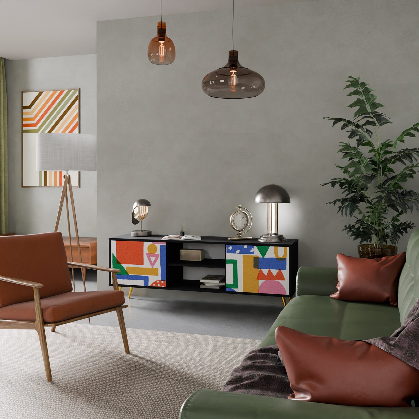 GEOMETRIC GLIMMER 2-dörrars TV-bänk i svart finish