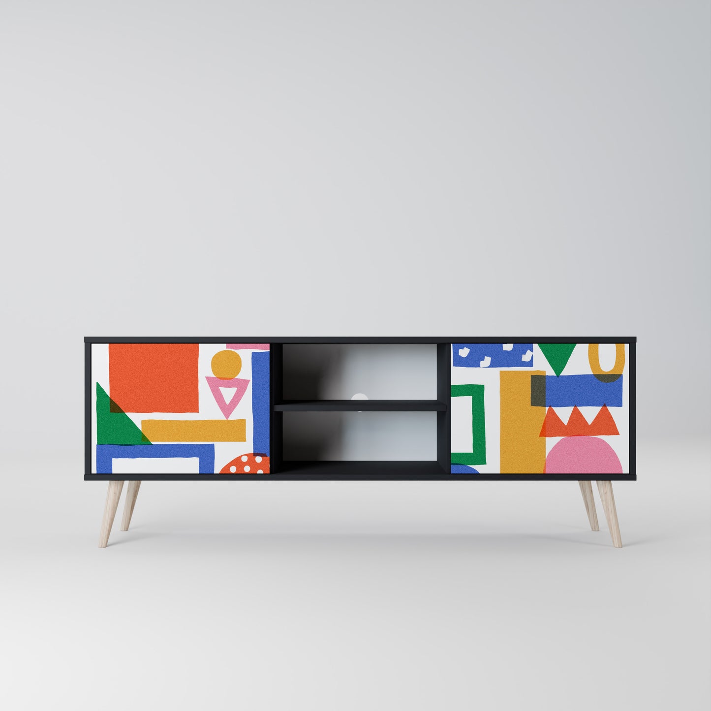 GEOMETRIC GLIMMER 2-dörrars TV-bänk i svart finish