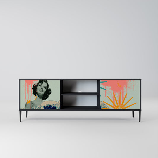 KANAGAWA BEAUTY 2-Door TV Stand in Black Finish