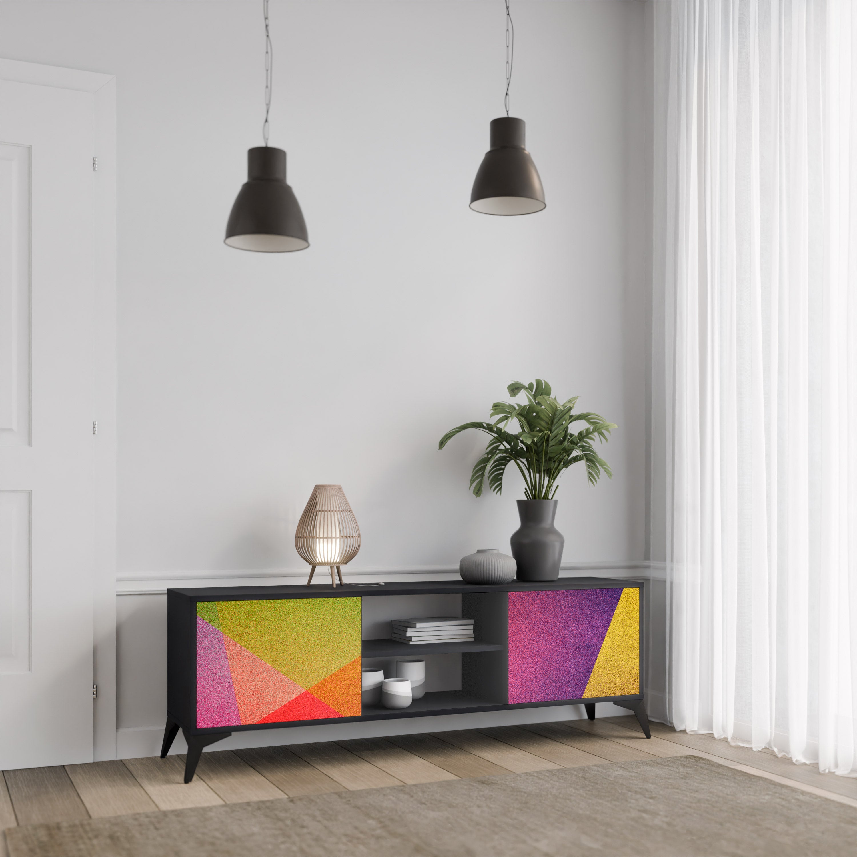 VIVID GEOMETRY 2-dörrars TV-bänk i svart finish