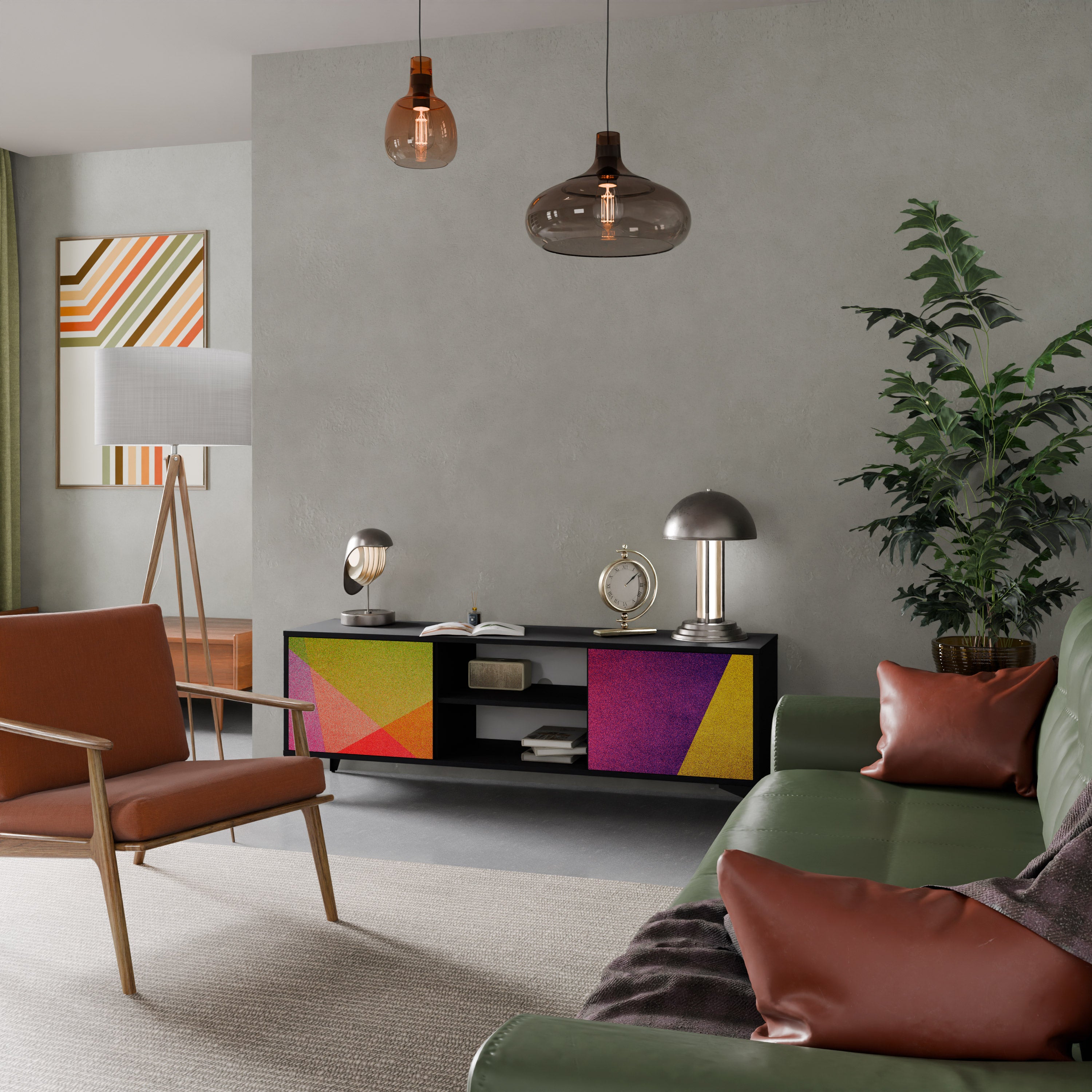 VIVID GEOMETRY 2-dörrars TV-bänk i svart finish