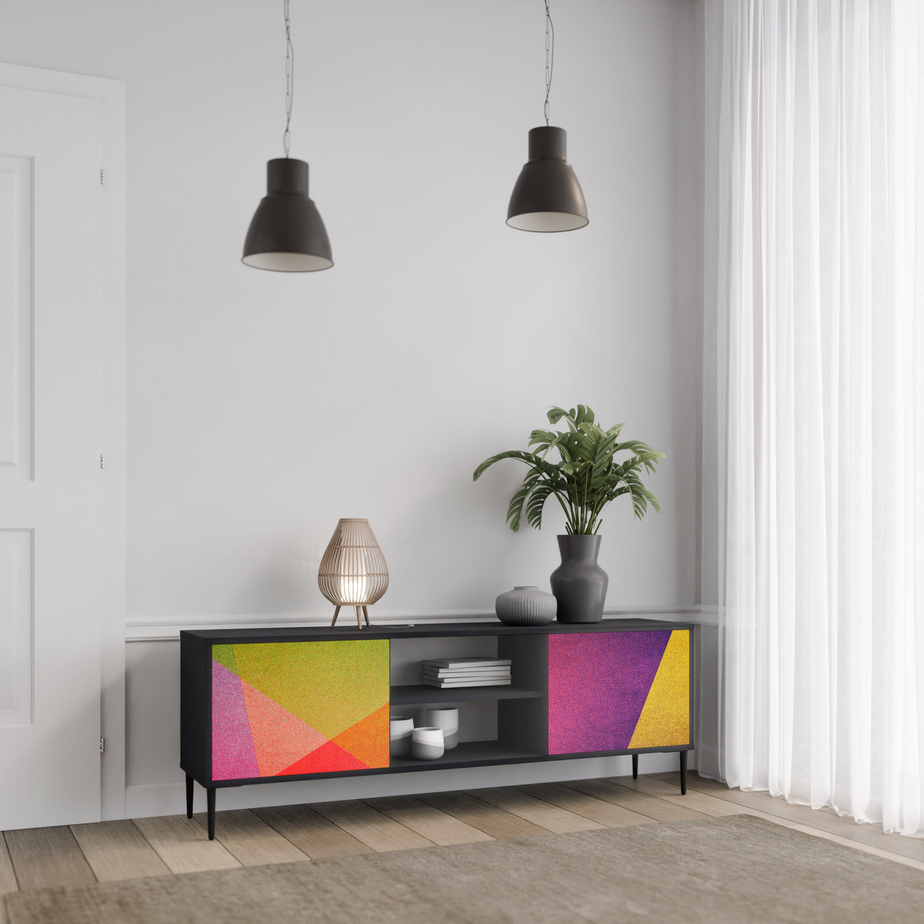 VIVID GEOMETRY 2-dörrars TV-bänk i svart finish